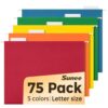 SUNEE Hanging File Folders, Assorted Colors - 75 Pack, Colored File Folders Letter Size with 1/5-Cut Tabs, Ideal for Organizing Home and Office Documents