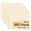 SUNEE Manilla Folders Letter Size (8.5 x 11 inches),100 Per Box, 1/3 Cut Tab for Easy Labeling and Organization, Durable Standard Paper for Home, Office, School Filing