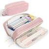 SUNEE Pencil Case, Large Capacity Pencil Pouch, Aesthetic Pen Bag Office Stationery Organizer Simple Sturdy Multifunctional for Teen Girls Women Men, Pink