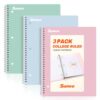 SUNEE Spiral Notebooks, 3 Pack, 1-Subject, College Ruled Paper, 8" x 10-1/2", 70 Sheets per Notebook, Assorted Pastel Colors Spiral Notebooks for School
