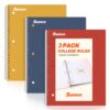 SUNEE Spiral Notebooks, 3 Pack, 1-Subject, College Ruled Paper, 8" x 10-1/2", 70 Sheets per Notebook, Assorted Colors Spiral Notebooks for School (Brick Red, Blue, Yellow)