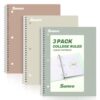 SUNEE Spiral Notebooks, 3 Pack, 1-Subject, College Ruled Paper, 8" x 10-1/2", 70 Sheets per Notebook, Assorted Aesthetic Colors Spiral Notebooks for School