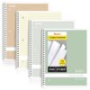 SUNEE Spiral Notebooks College Ruled, 1-Subject, 4 Pack, 8 x 10-1/2 inch, 70 Sheets per Notebook, 3-Hole Punched Paper, Green, Grey, Beige, Red for Work, Home & School, Writing Journal