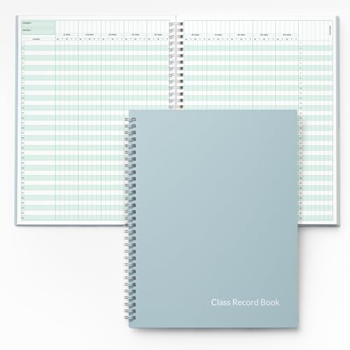 SUNEE Teacher Class Record Book for 9-10 weeks, 36 Names, 8.5x11 Inch, 104 Pages (52 Sheets), 100gsm Thick Paper, Larger Grade Recording up to 36 Students with Water-Resistant Plastic Cover, Blue