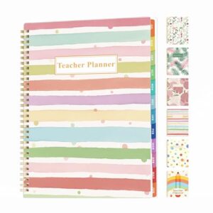 SUNEE Teacher Planner 2026-2027 Academic Year, 7 Periods Lesson Plan Book Jul 2026 - Jun 2027, 8.5"x11"Daily Weekly Monthly Organizers Horizontal Layout with Calendars, Bookmark, Tabs, Rainbow Stripes