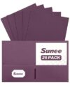 SUNEE Two Pocket Folders, 25 Pack File Folders with Business Card Slot, Textured Paper, Fit Letter Size Paper, Paper File Folder for School Office Home Business, Burgundy