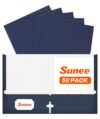 SUNEE Two Pocket Folders, 50 Pack File Folders with Business Card Slot, Textured Paper, Fit Letter Size Paper, Paper File Folder for School Office Home Business, Navy Blue