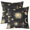 Sun Moon Throw Pillow Covers 20"x20" Set of 2 Soft Boho Exotic Pillow Cases Cushion Covers For Living Room Bedroom Solar System Galaxy Astrology Space Decorative Throw Pillowcases for Sofa Couch Chair