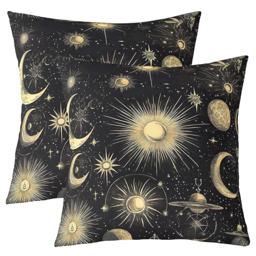 Sun Moon Throw Pillow Covers 20"x20" Set of 2 Soft Boho Exotic Pillow Cases Cushion Covers For Living Room Bedroom Solar System Galaxy Astrology Space Decorative Throw Pillowcases for Sofa Couch Chair