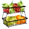 Sunnydaze 2-Tier Fruit Basket for Kitchen Counter - Metal Wire Rustic Storage Basket for the Countertop - Black - 15.25" W