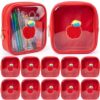 Sunnymove 12 Pack Red Apple Clear Makeup Bag, Cute PVC Transparent Cosmetic Pouch with Red Apple Embroidery, Small Waterproof Leather Travel Bag for Women, Teacher Appreciation Gift Set