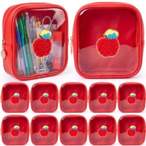 Sunnymove 12 Pack Red Apple Clear Makeup Bag, Cute PVC Transparent Cosmetic Pouch with Red Apple Embroidery, Small Waterproof Leather Travel Bag for Women, Teacher Appreciation Gift Set