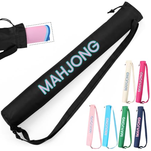 Sunnymove 35 Inch Long Mahjong Mat Bag Cute Double Strapped Polyester Drawstring Mahjong Holder Lightweight Waterproof Outdoor Carrying Bag for Board Game Travel Storage Mat Not Included(Black)