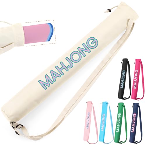 Sunnymove 35 Inch Long Mahjong Mat Bag Cute Double Strapped Polyester Drawstring Mahjong Holder Lightweight Waterproof Outdoor Carrying Bag for Board Game Travel Storage Mat Not Included (White)