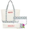 Sunnymove 3 Pcs Empty Mahjong Bags Set for Tiles and Racks Canvas Mahjong Carry Tote Bag Embroidered American Mah Jong Set Incl Tile Bag and Racks & Pushers Drawstring Bags(Spring Floral Blue,Regular)