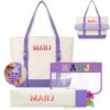 Sunnymove 3 Pcs Empty Mahjong Bags Set for Tiles and Racks Canvas Mahjong Carry Tote Bag Embroidered American Mah Jong Set Incl Tile Bag and Racks & Pushers Drawstring Bags(Purple,Buckle)