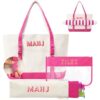 Sunnymove 3 Pcs Empty Mahjong Bags Set for Tiles and Racks Canvas Mahjong Carry Tote Bag Embroidered American Mah Jong Set Incl Tile Bag and Racks & Pushers Drawstring Bags(Pink,Buckle)
