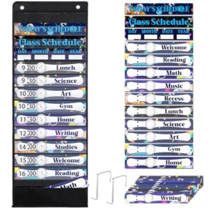 Sunnymove Daily Schedule Pocket Chart For Classroom Decor With 13+1 Pockets And 42 Designed Schedule Cards, Teacher Supplies For Preschool Classroom Home Office Back To School Decorations(Starry sky)