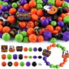 Sunrony 105Pcs Mixed Orange Purple Halloween Focal Silicone Beads for Keychains Making, Rhinestone Spacer Hexagon Lentil Silicone Beads for Pens Crafts and Necklace Bracelet