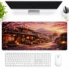 Sunset On A Traditional Street Large Extended Gaming Mouse Pad Desk Mat with Stitched Edges 16"x36", Non Slip Rubber Base Waterproof Computer Mouse Mat for Gaming Office Home Workstation