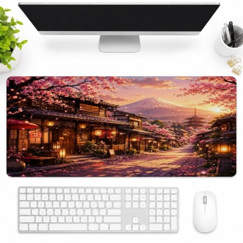 Sunset On A Traditional Street Large Extended Gaming Mouse Pad Desk Mat with Stitched Edges 16"x36", Non Slip Rubber Base Waterproof Computer Mouse Mat for Gaming Office Home Workstation