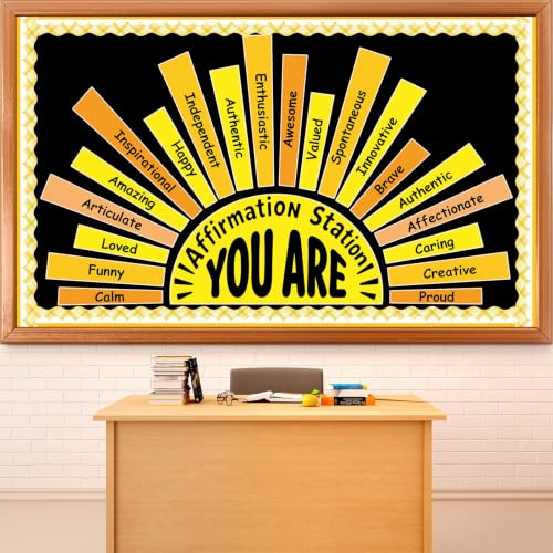 Sunshine Motivational Classroom Decorations Affirmation Station Bulletin Board Set Growth Mindset Summer Bulletin Board Inspirational Mental Health Paper Cutouts for Back to School Wall Decor Supplies