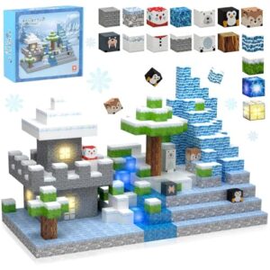 suohayu 138PCS 0.8in Toy Magnetic Blocks - Light Up Magnetic Building Blocks, Magnet Cubes Toys Set for Kids 3+, Snow Animal Mini Castle STEM Game Toys Christmas Birthday Gifts for Boys and Girls