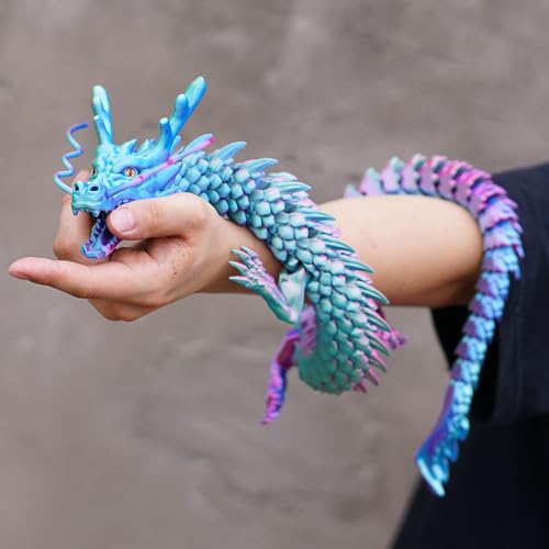 Super Huge Large Dragon 3D Printed Dragon with movable mouth and eyes,Flexible Realistic Articulated Animal Fidget Toys,Mystery Figurines Gifts,Executive Desk Décor Collectible (33.5inch/colorfulA)