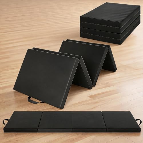 Superior Folding Gymnastics Mat – 6 x 2 ft, 2-Inch Thick, 4-Fold Portable Floor Mat, Durable EPE Foam for Tumbling, Pilates, Yoga, Aerobics, Martial Arts, Home Gym – Black Four-Fold Mat