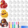 Supervitae 24 Pcs Baseball Ceramics to Paint, Ceramic Duck DIY Painting Kit, Unpainted Baseball Crafts Ceramic Duck with Brush Palette Paint for Birthday Team Events Sport Party Favors