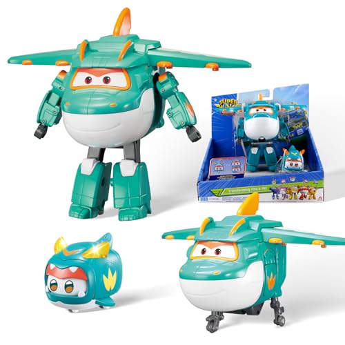 Super Wings 5" Transformable Toys Tino & Mini Tino Pet, 3 in 1 Transforming Dinosaur Airplane Robot, Educational Action Figure for Boys Girls Age 3+, Dinosaur Toy for Preschool Play