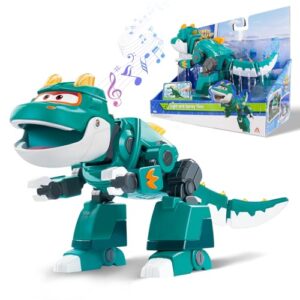 Super Wings Toys Tino 15inch Dinosaur, Season 6 New Character, Dinasour Action Figures with Water Mist, Flashing Light, Roaring, Dinosaur Toys for Kids 3-5 or 3+