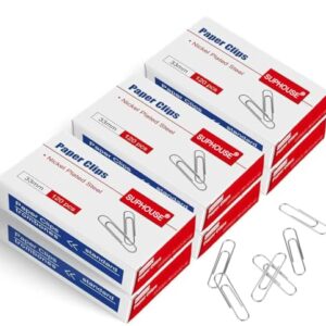SUPHOUSE Paper Clips Medium Size Paperclips #1 Nonskid, 1-2/7 Inch Paper Clips for Office & School, Personal Use, 720 Count (6 Boxes of 120), Silver
