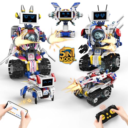 Suplanet 5 in 1 Robot for Kids Ages 8-12,Remote Control & APP Programmable Robotics, Eye Coding Toys-DIY Building Science Educational Kit, STEM Robot Kits Present for Teen Boys Girls (603 PCS)