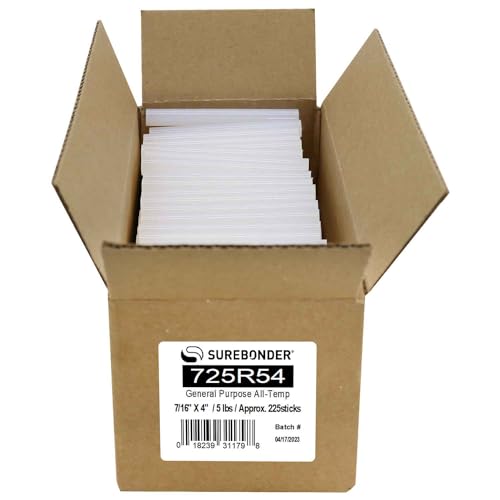 Surebonder Dual-Temperature, All Purpose Full-Size Hot Glue Sticks for Crafts/DIY - 0.43" x 4" - Approximately 225 Glue Sticks, 5 lb Box, Clear