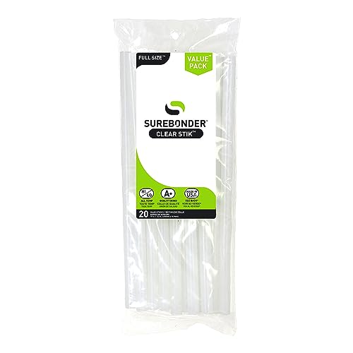 Surebonder Full Size Hot Glue Sticks Long, 20-Pack, Clear, Non-Toxic, Multi-Temp, 10-Inch x 0.43-Inch for Full Size Glue Guns, DIY, Arts, Crafts & Home Repairs