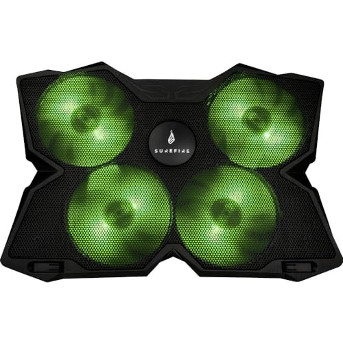 SureFire Bora Gaming Laptop Cooling Pad - laptop cooler 12"-17" - laptop fan cooling pad - cooling base for laptops - external notebook fan up to 1200 rpm - max 26 dBA - green I powered by Verbatim