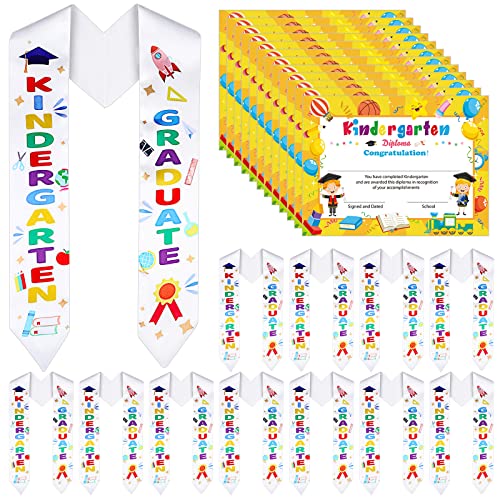 Sureio 24 Pieces Preschool Graduation Gifts Kids Graduation Stole with Preschool Diploma 12 Pcs Preschool Printed Graduation Sash and 12 Pcs Preschool Diploma Unisex Graduation Stole(Kindergarten)