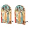 Surfboard Palm Tree Wood Bookend for Shelves 1 Pair