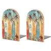 Surfboard Palm Tree Wooden Bookends for Shelves