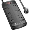 Surge Protector Power Strip Flat Plug Extension Cord with 8 Outlets and 4 USB Ports 6 Feet Power Cord 1625W 13A 2700 Jou