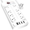 Surge Protector Power Strip, Yintar Flat Plug Extension Cord with 8 AC Outlets and 4 USB Ports, 6 Feet Power Cord, 2700 Joules, ETL Listed, White