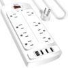 Surge Protector Power Strip, Yintar Flat Plug Extension Cord with 8 AC Outlets and 4 USB Ports, 10 Feet Power Cord, 2700 Joules, ETL Listed, White