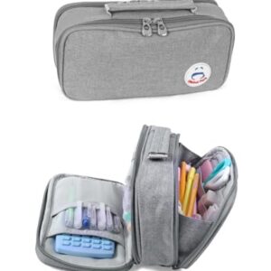 Surpop Pencil Case Pen Bag Holder Pouch Large Handle Big Capacity Desk Organizer Storage Marker Box Stationary Makeup Cosmetic Double Zippers for School Office Students Teen
