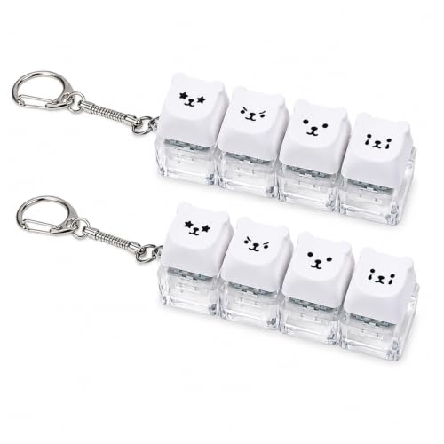 Susade 2 PCS Cute Keyboard Fidget Clicky Stress Relief Clicker Keychain Decompression Button Stress Relief Fidget Keyboard White Bear Finger Clicker Toys for Adults at Work Travel Home Anxiety