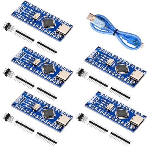 Suuoo 5 Packs Nano V3.0 Microcontroller Board Compatible with Arduino IDE ATmega328P CH340G 5V 16MHz Logic for DIY Electronics Prototyping with USB C Port Unsoldered Headers Cables Included