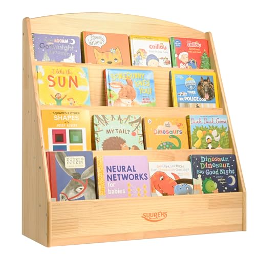suureks Montessori Bookshelf, 4 Tier Kids Bookshelf – Safe, Sturdy, and Easy to Clean, Premium Wooden Book Shelf for Kids Rooms, Playroom, Classroom, Nursery(31-1/2" D x 11-4/5" W x 31-1/2" H)