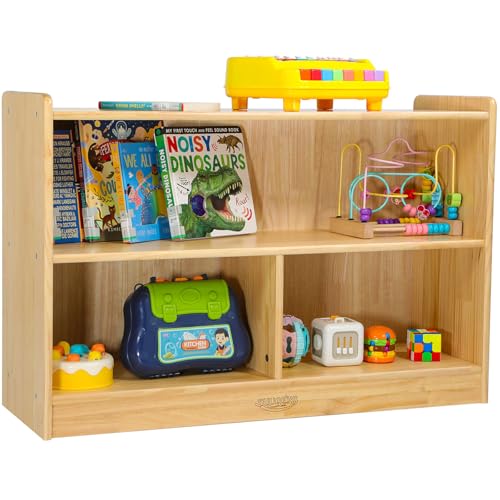 suureks Montessori Shelf, Toy Shelf for Kids, Kids Bookshelf, 2-Tier, 3-Section Wooden Book Shelf, Toy Storage Organizer for Kid Rooms, Palyroom, Nursery (35-2/5"*23-5/8"*11-4/5")