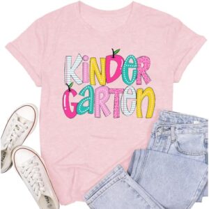 SUWATOIN Kindergarten Teacher Shirts for Women Preschool Pre-K Teacher Tshirts Pencil Back to School Tee Tops Pink