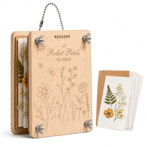 Suziko Pocket Flower Press Kit, Mini Wooden Flower Press for Pressed Flowers and Leaves, Portable Plant Preservation Kit with 10 Drying Boards, 10 Blotting Papers, Gift for Nature Lovers